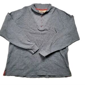 LL Bean Pullover Sweater Mens L REG Gray Mock Neck Long Sleeve Thermal Henley